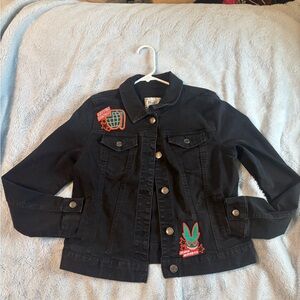 Mudd Black Jean Jacket with Embroidered Patches